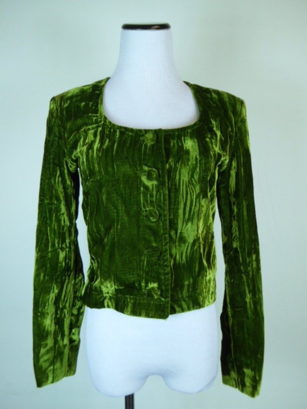 VINTAGE BETSEY JOHNSON Punk green VELVET JACKET SHORT Set ensemble 80s 2 4 - Picture 5 of 11